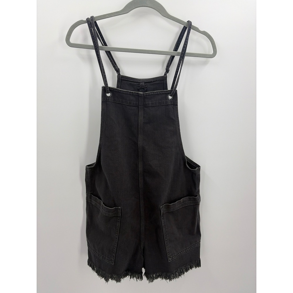 Aerie Womens Washed Black Denim Shortall Overalls Raw Hem Small 4038568007